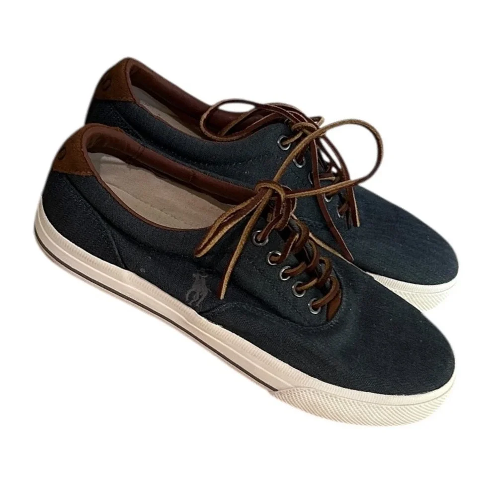 Polo Ralph Lauren Vaughn Blue Leather Laces‎ Boat Shoes Sneakers Size 8D Cotton